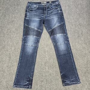 BKE Alec Jeans Mens 34L 34x34 Blue Straight Moto Biker Ribbed Knee Distressed